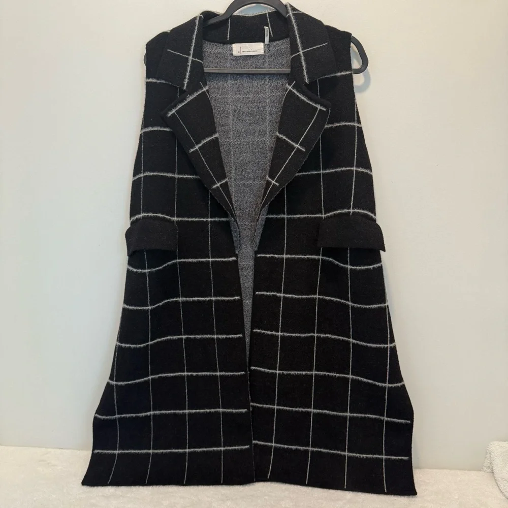 Anthropologie Quinn Windowpane Longline Duster Vest One Size OS